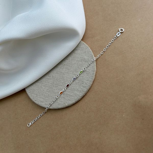 PULSEIRA COM 4 ZIRCÔNIAS NAVETE COLORS BORDA ARGOLINHA ELOS OVAIS