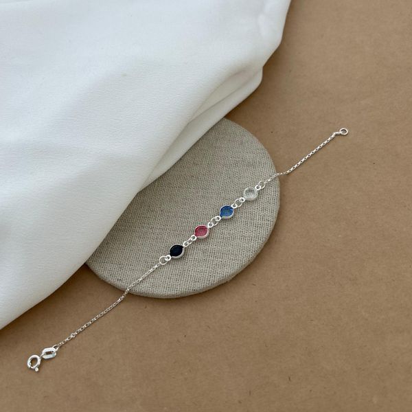 Pulseira 4 Zirconias Redondas Cristal/azul/rosa/onix Corrente Cartier