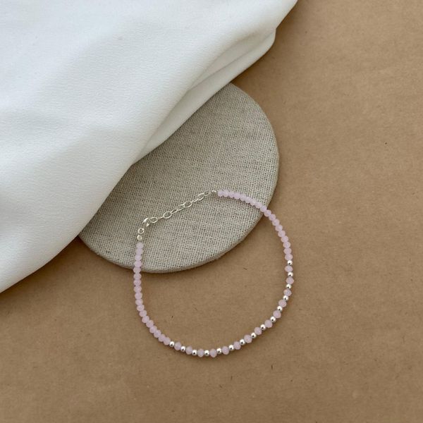Pulseira Cristais Rosa Claro Bolinhas Centro 