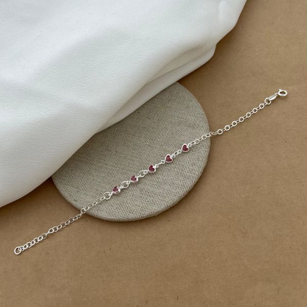Pulseira 5 Corações Zircônia Rosa 