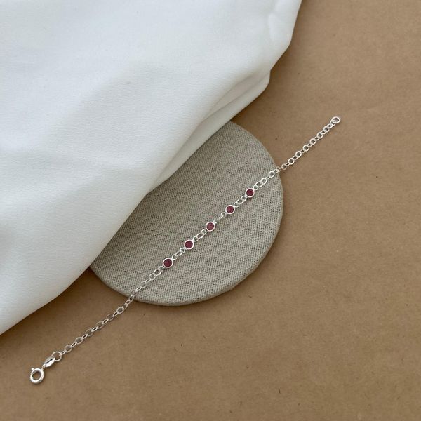 Pulseira 5 Zircônias Redonda Rosa 