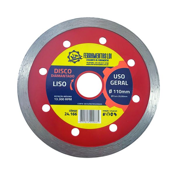 Disco Diamantado 4" 110mm Liso Continuo Furo 20mm - FERRAMENTAS LDI 
