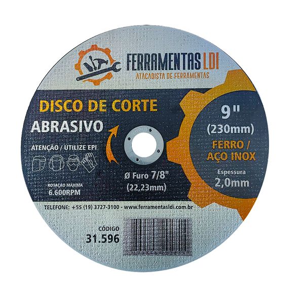 Disco de Corte 9 polegadas 230mm Inox Ferro - LDI Ferramentas