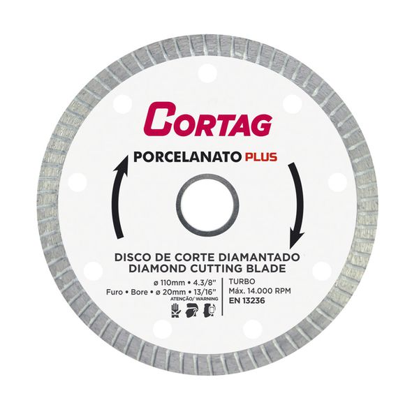 Disco Corte Diamantado Turbo Porcelanato Plus 110mm Cortag 61314