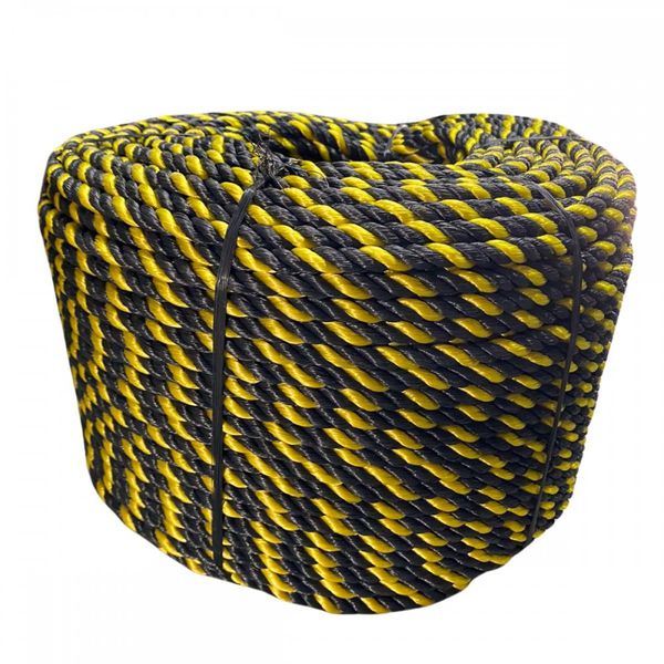 Corda Nylon Torcida 10mm Zebrada Amarela E Preta Pesca Nautica 11kg 220m