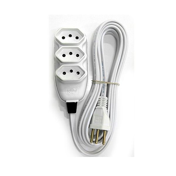 EXTENSÃO COMPACTA PP 2P+T 20A 5MT BRANCO 3TOMADAS ILUMI