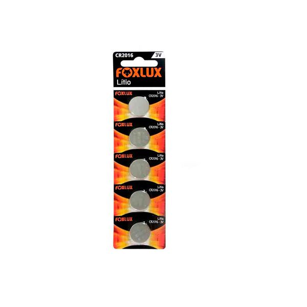 BATERIA DE LITIO 3V CR2016 CART COM 5 PEÇAS FOXLUX 