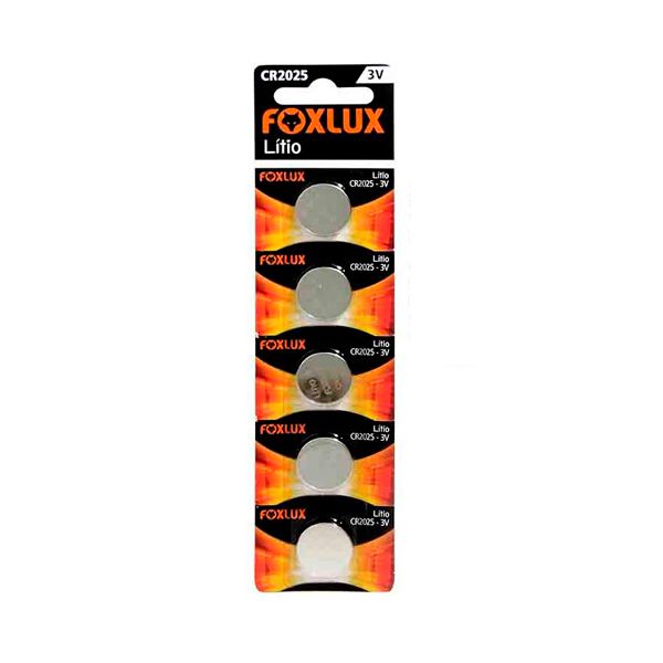 BATERIA DE LITIO 3V CR2025 CART COM 5 PEÇAS FOXLUX