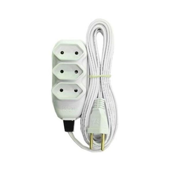 EXTENSÃO COMPACTA 2P 10A 5MT BRANCO 3TOMADAS ILUMI
