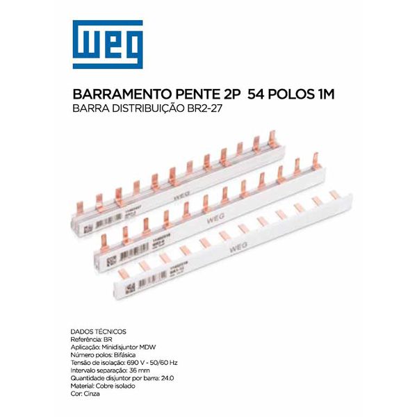 BARRAMENTO PENTE 80A BIPOLAR 54P 1M WEG