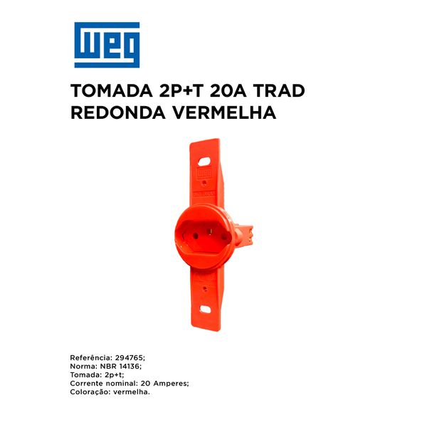 TOMADA REDONDA 2P+T 20A VERMELHO WEG