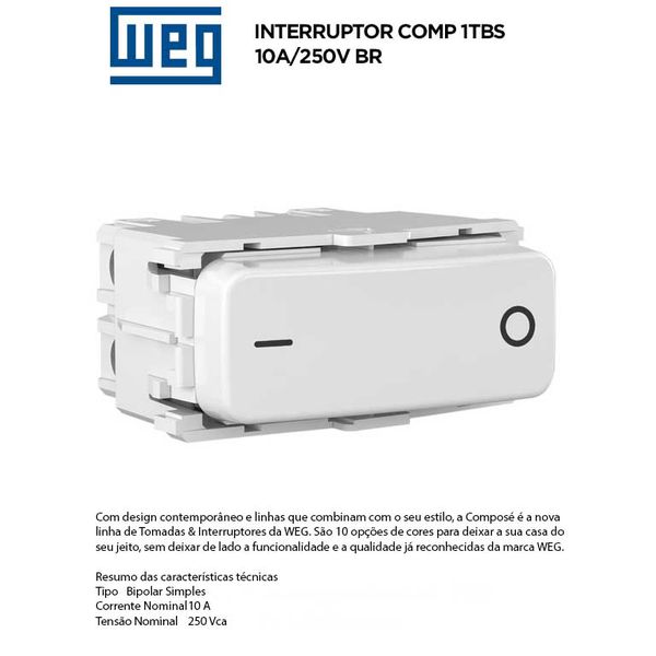 MODULO INTERRUPTOR BIPOLAR SIMPLES BRANCO COMPOSÉ