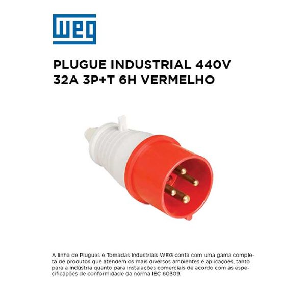 PLUGUE INDUSTRIAL 380/440V 32A 3P+T 6H VERMELHO WEG