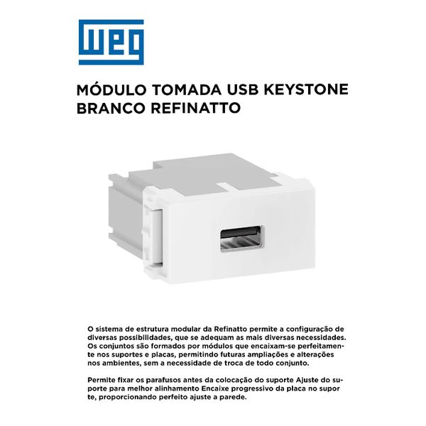 MODULO TOMADA USB BIVOLT KEYSTONE BRANCO REFINATTO