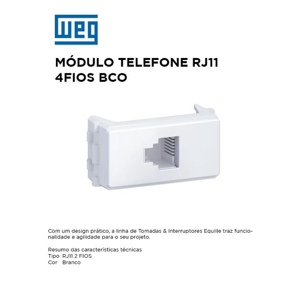 MODULO TELEFONE RJ11 2 FIOS BRANCO EQUILE