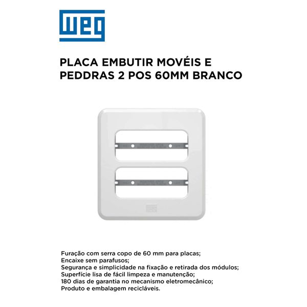 PLACA EMBUTIR MOVEIS E PEDRAS 2 POS 60MM BRANCO COMPOSÉ