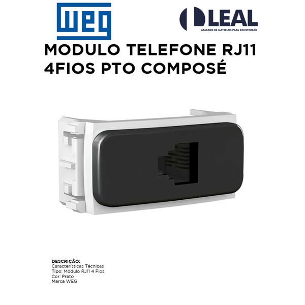 MODULO TELEFONE RJ11 4 FIOS PRETO COMPOSÉ