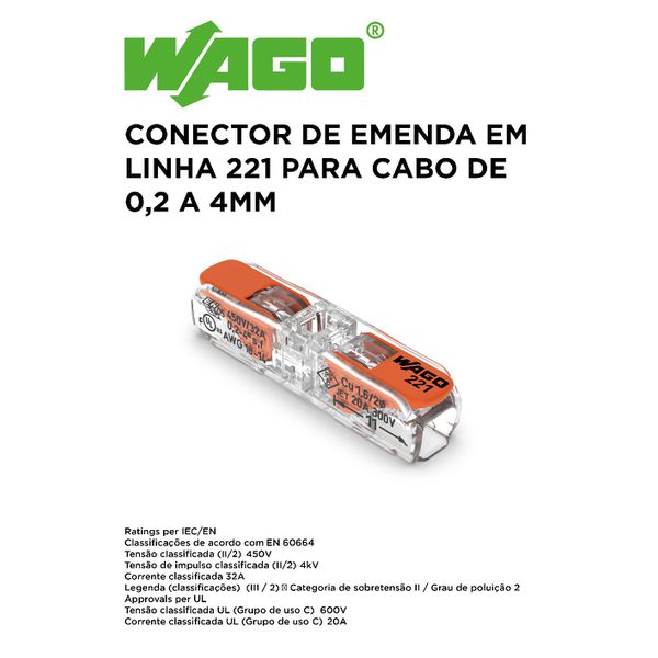 CONECTOR DE EMENDA 221 2P 4MM WAGO