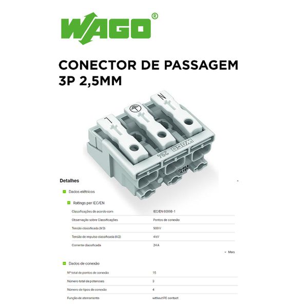 CONECTOR DE PASSAGEM 3P 2,5MM WAGO