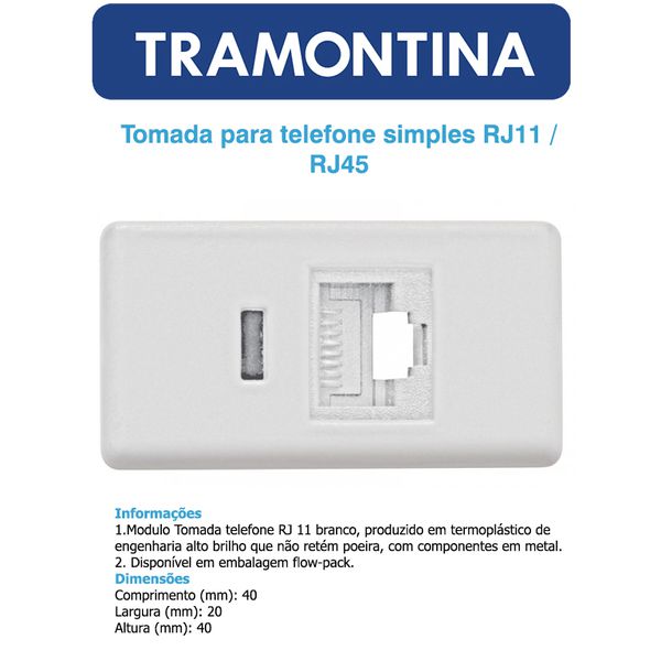 MODULO TOMADA TELEFONE RJ11 - LINHA LIZ