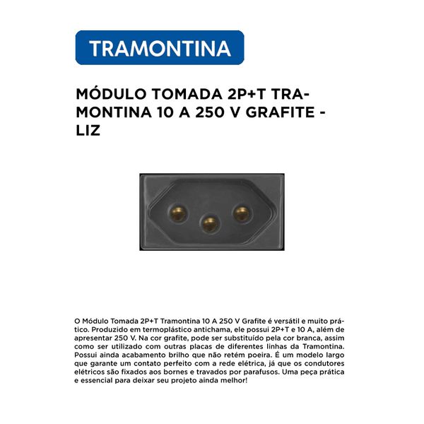 MÓDULO TOMADA 2P+T 10A 250V GRAFITE LIZ