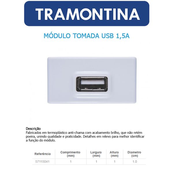 MODULO TOMADA USB 1.5A - LINHA LIZ