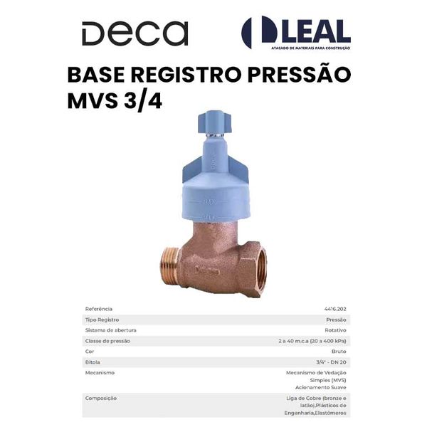 BASE REGISTRO PRESSÃO MVS 3/4 DECA