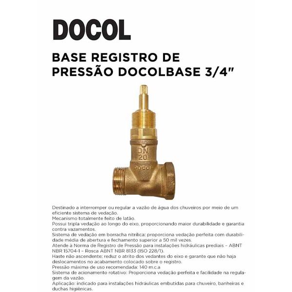 BASE REGISTRO DE PRESSAO 3/4 DOCOL