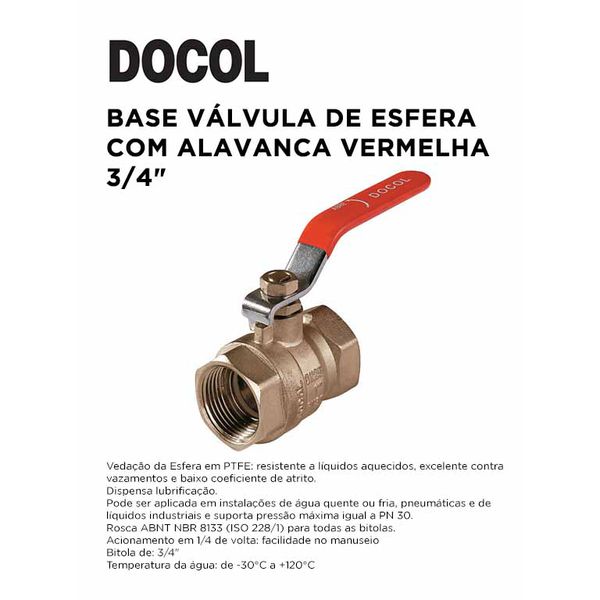BASE VALVULA DE ESFERA 3/4 PN 30 CR DOCOL