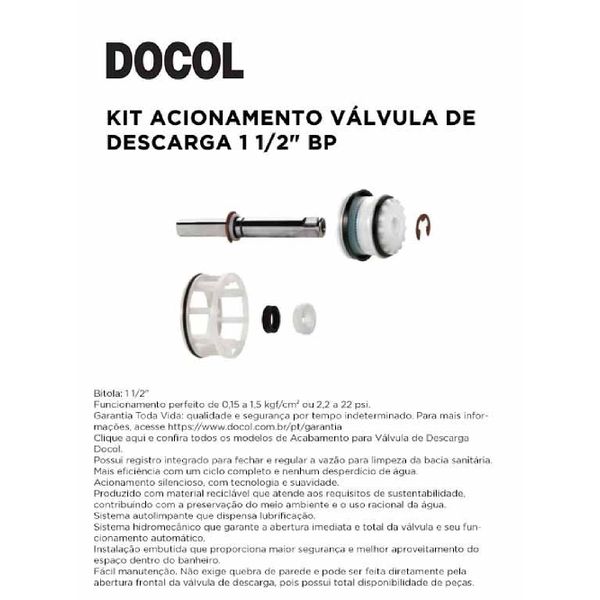 KIT ACIONAMENTO PARA VÁLVULA DE DESCARGA 1.1/2 DOCOL