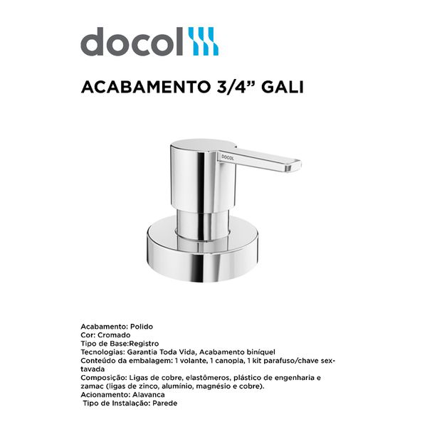 ACABAMENTO PARA REGISTRO 3/4 GALI DOCOL 