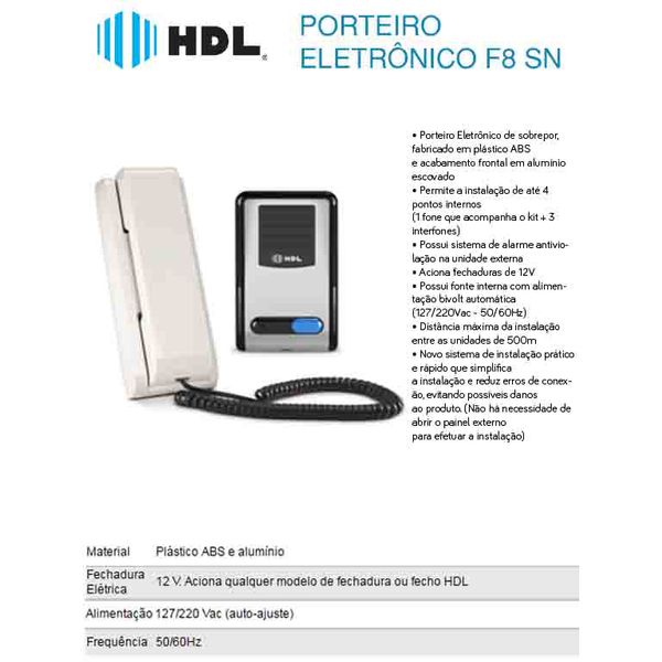 PORTEIRO ELETRONICO F8 SN AZ S02 BCO