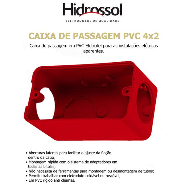 CAIXA PASSAGEM PVC COND VERMELHO 4X2 HIDROSSOL