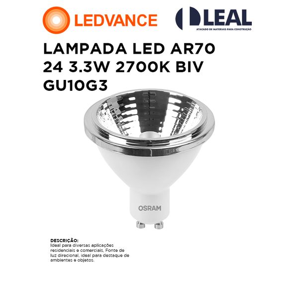 LÂMPADA LED AR70 3.3W 2700K BIVOLT GU10 LEDVANCE