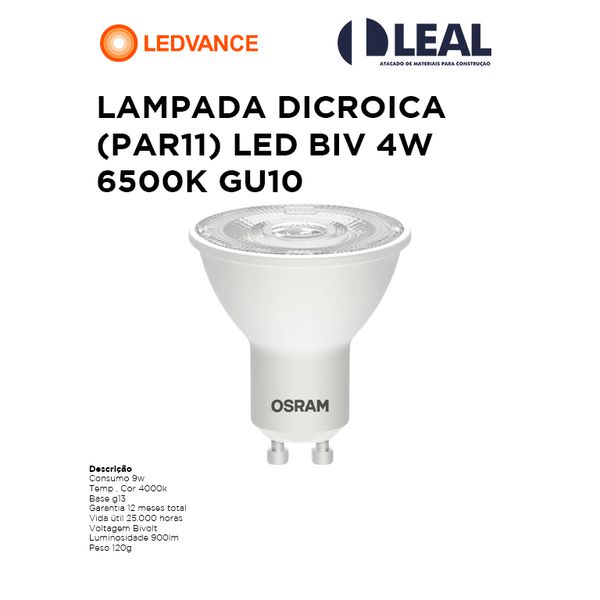 LÂMPADA MINIDICROICA (PAR11) LED BIVOLT 4W 6500K GU10 LEDVANCE