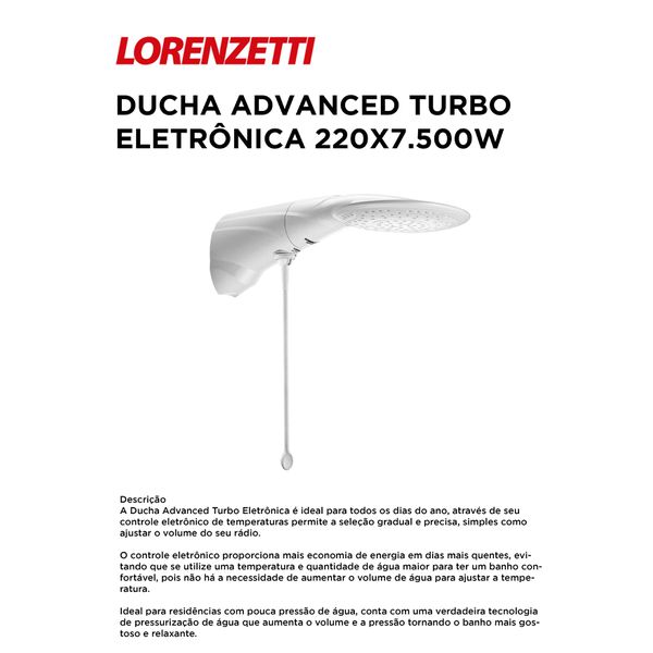 DUCHA ADVANCED TURBO ELETRÔNICO 220VX7500W