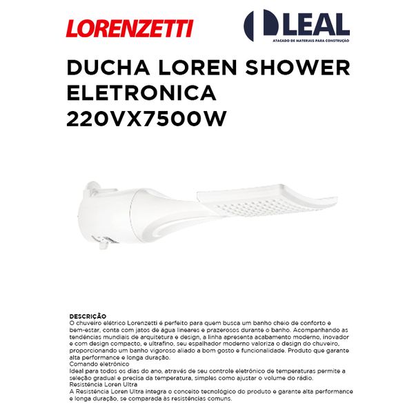 DUCHA LOREN SHOWER ELETRÔNICA 220VX7500W