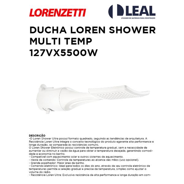 DUCHA LOREN SHOWER MULTI TEMPERATURAS 127VX5500W