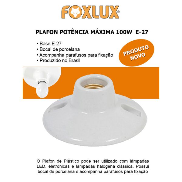 PLAFON BRANCO POTENCIA MAXIMA 100W E27 FOXLUX