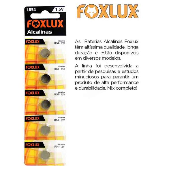 BATERIA ALCALINA 1,5V LR54 CART COM 5 PEÇAS FOXLUX