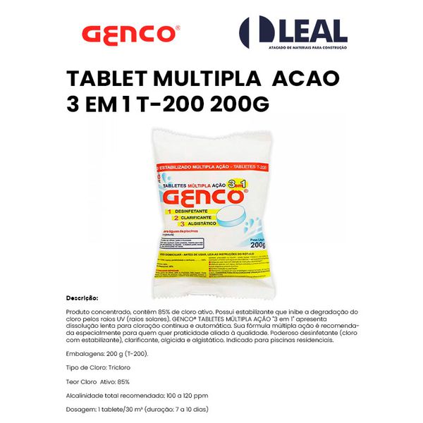 TABLET MULTIPLA ACAO 3 EM 1 T-200 200G GENCO 