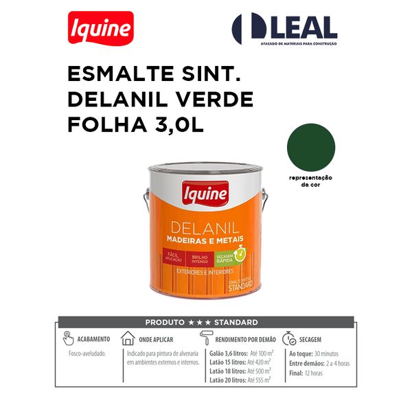 Tinta Esmalte Brilhante Delanil Madeiras e Metais 3L Verde Folha IQUINE