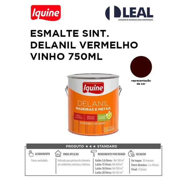 Tinta Esmalte Brilhante Delanil Madeiras e Metais 750ml Vermelho Vinho IQUINE