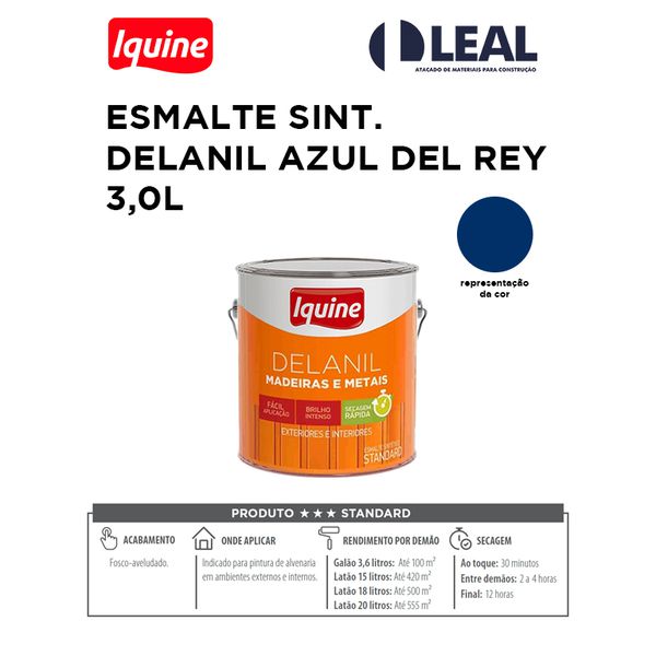 Tinta Esmalte Brilhante Delanil Madeiras e Metais 3L Azul Del Rey