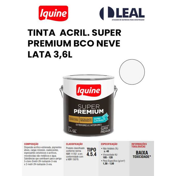 TINTA ACRÍLICA SUPER PREMIUM BRANCO NEVE LATA 3,6L IQUINE