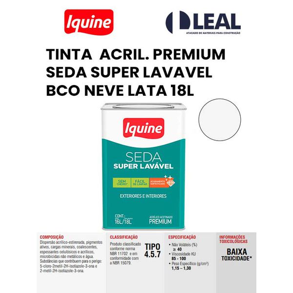 TINTA ACRÍLICA PREMIUM SEDA SUPER LAVÁVEL BRANCO NEVE LATA 18L IQUINE