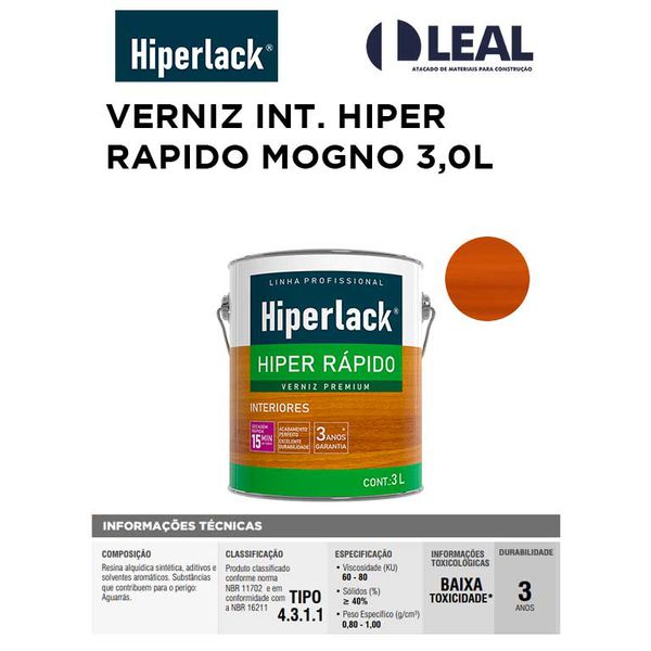 VERNIZ INTERIOR HIPER RÁPIDO MOGNO 3,0L HIPERLACK