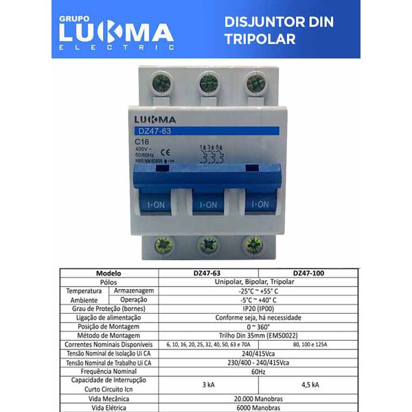 DISJUNTOR DIN TRIPOLAR 10A 