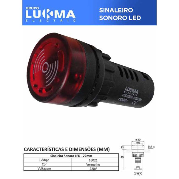 SINALEIRO SONORO LED VERMELHO 220V LUKMA