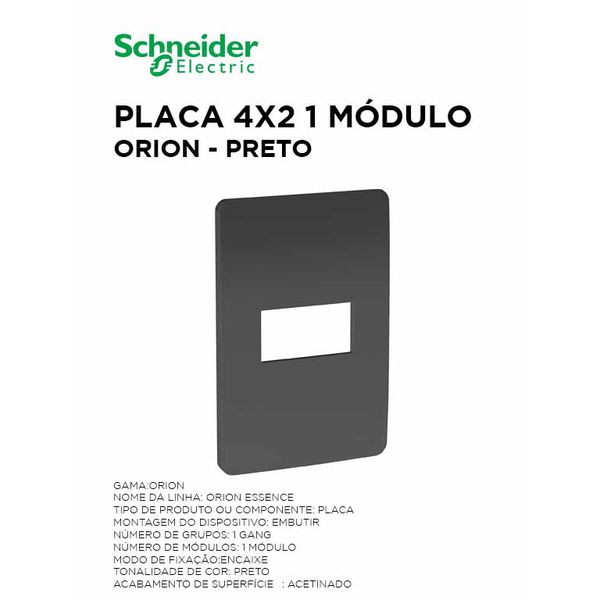 PLACA 4X2 1 MÓDULO HORIZ STELLAR BLACK ORION